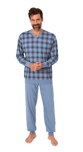 Normann Herren Langarm Schlafanzug mit Bündchen Pyjama Oberteil kariert-auch in Übergröße, Farbe:blau, Größe:54 von Normann