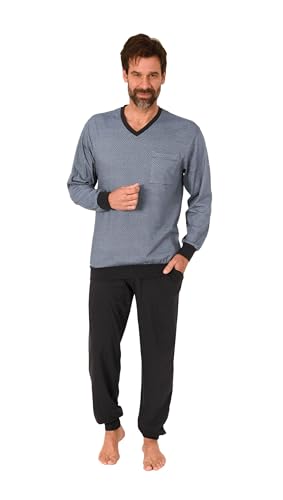 Normann Herren Langarm Schlafanzug mit Bündchen - Pyjama auch in Übergrössen erhältlich, Farbe:blau, Größe:48 von Normann