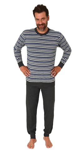 Normann Herren Langarm Schlafanzug mit Bündchen Pyjama in Streifenoptik, Farbe:blau, Größe:54 von Normann