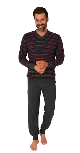 Normann Herren Langarm Schlafanzug mit Bündchen Pyjama in Streifenoptik, Farbe:dunkelgrau, Größe:52 von Normann