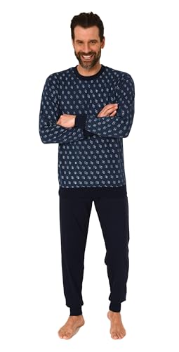 Normann Herren Langarm Schlafanzug mit Bündchen Pyjama in eleganter Minimalprint Optik, Farbe:Marine, Größe:50 von Normann