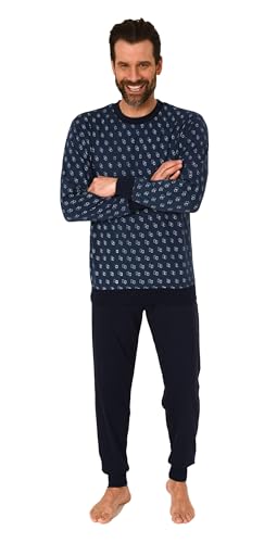 Normann Herren Langarm Schlafanzug mit Bündchen Pyjama in eleganter Minimalprint Optik, Farbe:Marine, Größe:54 von Normann