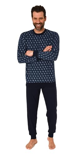 Normann Herren Langarm Schlafanzug mit Bündchen Pyjama in eleganter Minimalprint Optik, Farbe:Marine, Größe:58 von Normann