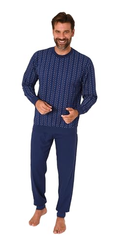 Normann Herren Langarm Schlafanzug mit Bündchen Pyjama in eleganter Minimalprint Optik, Farbe:Navy, Größe:52 von Normann