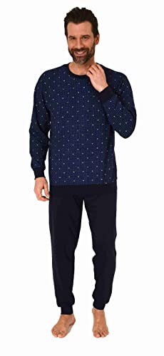 Normann Herren Langarm Schlafanzug mit Bündchen Pyjama in eleganter Minimalprint-Optik, Farbe:blau, Größe:56 von Normann