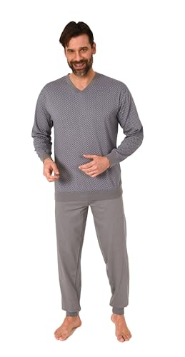Normann Herren Langarm Schlafanzug mit Bündchen Pyjama in eleganter Minimalprint Optik, Farbe:grau, Größe:52 von Normann