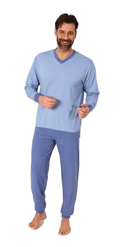 Normann Herren Langarm Schlafanzug mit Bündchen Pyjama in eleganter Minimalprint Optik, Farbe:hellblau1, Größe:50 von Normann