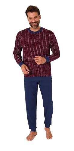 Normann Herren Langarm Schlafanzug mit Bündchen Pyjama in eleganter Minimalprint Optik, Farbe:rot, Größe:48 von Normann