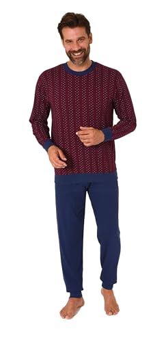 Normann Herren Langarm Schlafanzug mit Bündchen Pyjama in eleganter Minimalprint Optik, Farbe:rot, Größe:56 von Normann
