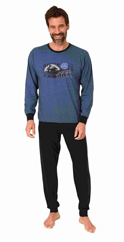 Normann Herren Langarm Schlafanzug mit Bündchen Pyjama in tollen Farben, Farbe:blau-Melange, Größe:50 von Normann