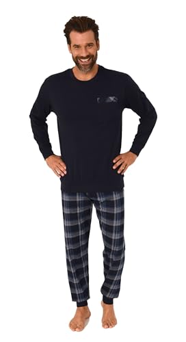 Normann Herren Langarm Schlafanzug mit Bündchen und Karierter Jersey Hose, Farbe:Navy, Größe:50 von Normann