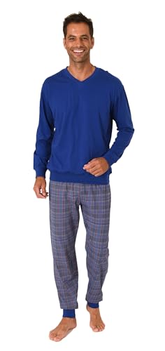 Normann Herren Langarm Schlafanzug mit Bündchen und Karierter Jersey Hose, Farbe:blau, Größe:52 von Normann