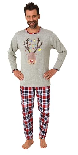 Normann Herren Langarm Weihnachts Schlafanzug Pyjama mit lustigen Renntier Motiv, Farbe:grau, Größe:52 von Normann