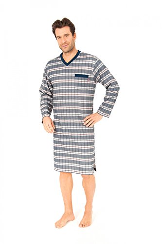 Normann Herren Nachthemd Langarm - auch in Übergrössen - V Hals - Single Jersey 251 110 90 461, Farbe:beige;Größe:48 von Normann