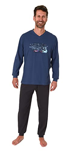 Normann Herren Pyjama mit Front-Print, Langer Schlafanzug - 122 101 10 757, Farbe:Marine, Größe:50 von Normann