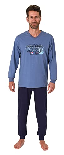 Normann Herren Pyjama mit Front-Print, Langer Schlafanzug - 122 101 10 757, Farbe:blau, Größe:52 von Normann