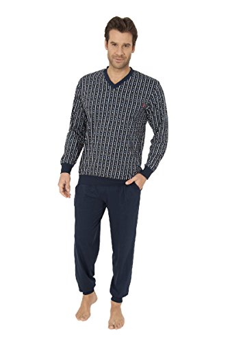 Normann Herren Pyjama mit V-Hals, Allover, Uni Hose, Marine, 56138, Gr. 56 von Normann