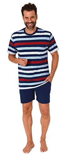 Normann Herren Schlafanzug Kurzarm Shorty Pyjama in Einer tollen Streifenoptik, Farbe:Marine, Größe:56 von Normann