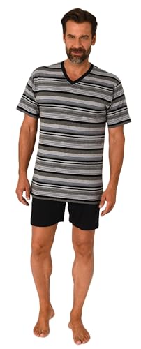Normann Herren Schlafanzug Kurzarm Shorty Pyjama in Streifenoptik und V-Hals, Farbe:grau-Mel., Größe:50 von Normann