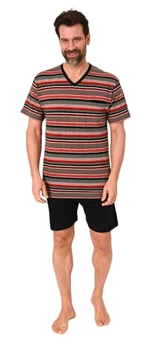 Normann Herren Schlafanzug Kurzarm Shorty Pyjama in Streifenoptik und V-Hals, Farbe:rot, Größe:56 von Normann