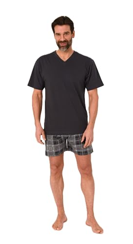 Normann Herren Schlafanzug Kurzarm Shorty mit Jersey Pyjama Hose in Karierter Optik, Farbe:anthrazit, Größe:58 von Normann