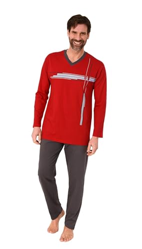 Normann Herren Schlafanzug Langarm Pyjama mit edlen Frontprint - auch in Übergrössen, Farbe:rot, Größe:54 von Normann