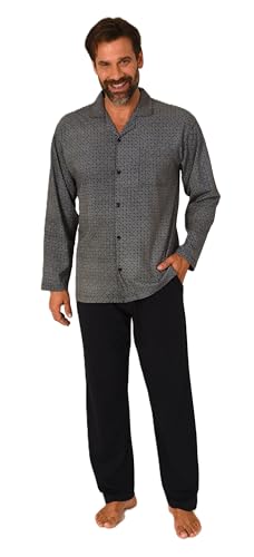 Normann Herren Langarm Schlafanzug Pyjama zum durchknöpfen, auch in Übergrössen, Farbe:dunkelgrau, Größe:52 von Normann