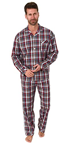 Normann Gewebter Herren Pyjama, durchknöpfbarer Schlafanzug mit Streifen, Farbe:rot, Größe:48 von Normann