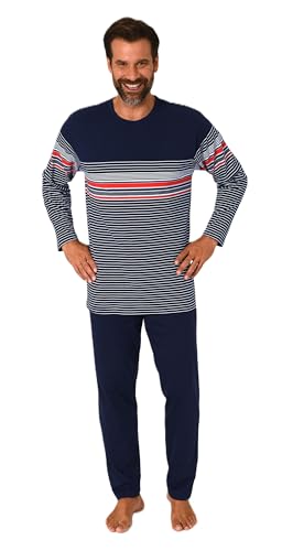 Normann Herren Schlafanzug Pyjama lang in eleganter Streifenoptik - auch in Übergröße, Farbe:rot, Größe:54 von Normann