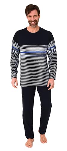 Normann Herren Schlafanzug Pyjama lang in eleganter Streifenoptik - auch in Übergröße, Farbe:blau, Größe:60-62 von Normann