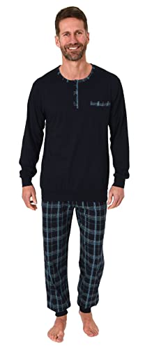 Normann Herren Schlafanzug Pyjama mit Bündchen und Karierter Jersey Hose - auch in Übergrössen, Farbe:Marine, Größe:60/62 von Normann