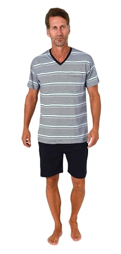 Normann Herren Schlafanzug Shorty Kurzarm Pyjama in Streifenoptik - auch in Übergröße, Farbe:blau, Größe:68-70 von Normann