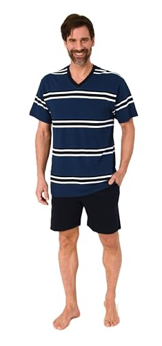 Normann Herren Schlafanzug Shorty Kurzarm Pyjama in Streifenoptik - auch in Übergröße, Farbe:blau1, Größe:58 von Normann