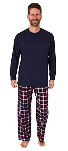 Normann Herren Schlafanzug lang, Pyjama mit Flanell-Hose in Karo-Optik, Farbe:Marine, Größe:50 von Normann