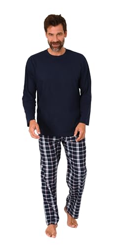 Normann Herren Schlafanzug lang, Pyjama mit Flanell-Hose in Karo-Optik, Farbe:Navy, Größe:52 von Normann