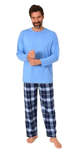 Normann Herren Schlafanzug lang, Pyjama mit Flanell-Hose in Karo-Optik, Farbe:hellblau1, Größe:52 von Normann