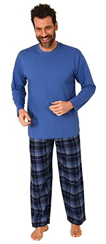 Normann Herren Schlafanzug lang, Pyjama mit Karierter Flanell-Hose, Farbe:blau, Größe:56 von Normann