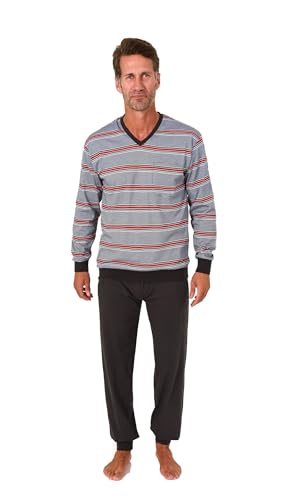 Normann Herren Schlafanzug lang Pyjama mit Bündchen in Streifenoptik - auch in Übergröße, Farbe:rot, Größe:60-62 von Normann