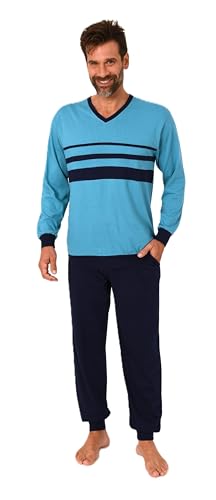 Normann Herren Schlafanzug lang Pyjama mit eleganten Front-Streifen - auch in Übergröße, Farbe:Marine, Größe:68-70 von Normann