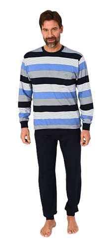 Normann Herren Schlafanzug lang mit Bündchen in edler Streifenoptik - auch in Übergrössen, Farbe:blau, Größe:48 von Normann