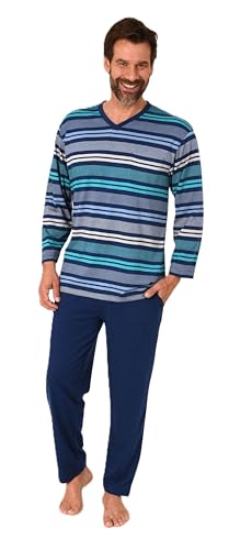Normann Herren Schlafanzug lang mit Bündchen in edler Streifenoptik - auch in Übergrössen, Farbe:grün1, Größe:54 von Normann
