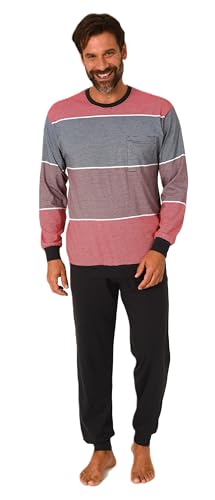 Normann Herren Schlafanzug lang mit Bündchen in edler Streifenoptik - auch in Übergrössen, Farbe:rot, Größe:50 von Normann