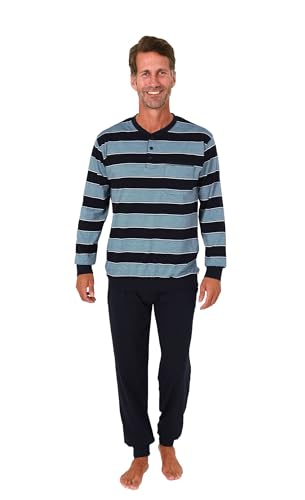 Normann Herren Schlafanzug lang mit Bündchen und Knopfleiste am Hals - auch in Übergrößen, Farbe:blau, Größe:60-62 von Normann