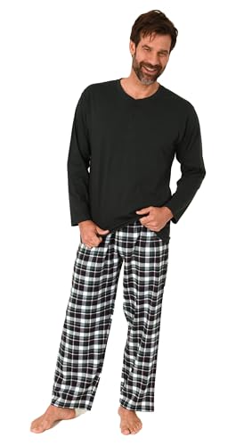 Normann Herren Schlafanzug lang mit Flanell-Hose in Karo-Optik - auch in Übergröße, Farbe:dunkelgrün, Größe:56 von Normann