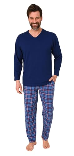 Normann Herren Schlafanzug lang mit Jersey Pyjama Hose in Karo Optik - auch in Übergrößen, Farbe:Marine, Größe:48 von Normann