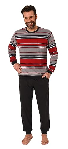 Normann Herren Schlafanzug mit Bündchen Pyjama in Streifenoptik - auch in Übergrössen, Farbe:rot, Größe:68-70 von Normann
