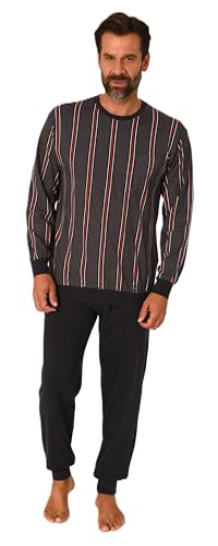Normann Herren Schlafanzug mit Bündchen gestreift aus 100% Baumwolle - auch in Übergröße, Farbe:dunkelgrau, Größe:58 von Normann