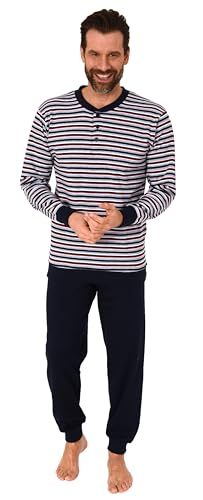 Normann Herren Schlafanzug mit Bündchen in Warmer Kuschel Interlock Qualität - auch in Übergrössen, Farbe:Marine, Größe:68/70 von Normann
