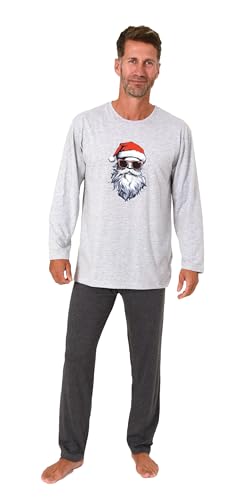 Normann Herren Weihnachts Schlafanzug lang Pyjama mit lustigen Nikolaus Motiv, Farbe:grau, Größe:50 von Normann