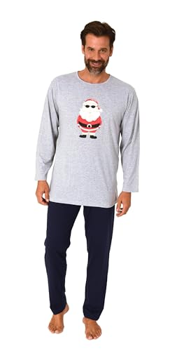 Normann Herren Weihnachts Schlafanzug lang Pyjama mit lustigen Nikolaus Motiv, Farbe:grau-Mel., Größe:56 von Normann